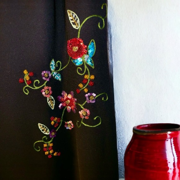 Vintage Maggy London Floral Embellished Long Black Sheath Dress Size 12 - Picture 7 of 10